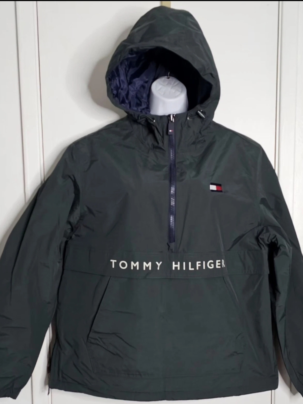 Tommy Hilfiger Dark Green Hooded Pullover Windbreaker L